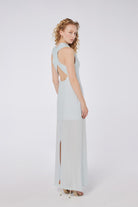 House of IKA-Drapeli Çapraz Sırt Detaylı Maxi Elbise-Elbise-3-Milagron.com