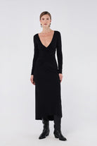 House of IKA-Düğümlü Uzun Kollu Midi Elbise-Elbise-1-Milagron.com