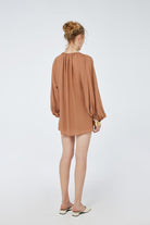 House of IKA-Hacimli Yarasa Kollu Viskon Mini Elbise-Elbise-3-Milagron.com