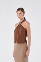 House of IKA-Halter Yaka Boyundan Bağlamalı Bluz-Top-2-Milagron.com