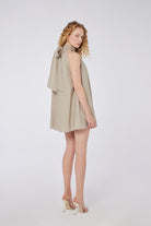 House of IKA-Halter Yaka Keten Mini Elbise-Elbise-3-Milagron.com