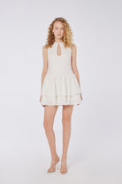House of IKA-Kesik Detaylı Volanlı Keten Mini Elbise-Elbise-1-Milagron.com