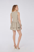 House of IKA-Kesik Detaylı Volanlı Keten Mini Elbise-Elbise-3-Milagron.com