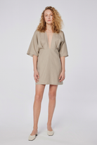 House of IKA-Kimono Kollu Keten Mini Elbise-Elbise-1-Milagron.com