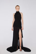 House of IKA-Kuyruklu Halter Yaka Viskon Elbise-Elbise-1-Milagron.com