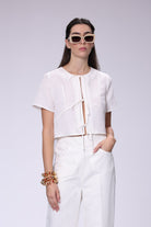 House of IKA-Önden Bağlamalı Keten Bluz-Bluz-4-Milagron.com