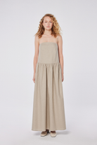 House of IKA-Oval Yaka Keten Maxi Elbise-Elbise-1-Milagron.com