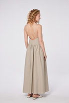 House of IKA-Oval Yaka Keten Maxi Elbise-Elbise-3-Milagron.com