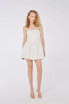 House of IKA-Pileli Drapeli Keten Mini Elbise-Elbise-1-Milagron.com