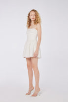 House of IKA-Pileli Drapeli Keten Mini Elbise-Elbise-2-Milagron.com