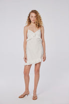 House of IKA-Volanlı Keten Mini Elbise-Elbise-1-Milagron.com