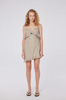 House of IKA-Volanlı Keten Mini Elbise-Elbise-1-Milagron.com