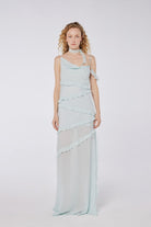 House of IKA-Yırtmaç Detaylı Fırfırlı Viskon Maxi Elbise-Elbise-1-Milagron.com