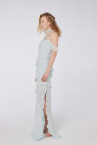 House of IKA-Yırtmaç Detaylı Fırfırlı Viskon Maxi Elbise-Elbise-2-Milagron.com