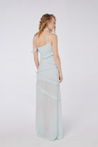 House of IKA-Yırtmaç Detaylı Fırfırlı Viskon Maxi Elbise-Elbise-3-Milagron.com