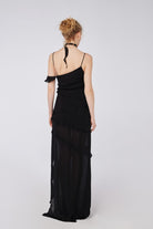 House of IKA-Yırtmaç Detaylı Fırfırlı Viskon Maxi Elbise-Elbise-3-Milagron.com