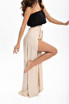 Husufi-Freeside Bej Yırtmaçlı Şalvar Pantolon-Pantolon-1-Milagron.com