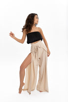 Husufi-Freeside Bej Yırtmaçlı Şalvar Pantolon-Pantolon-4-Milagron.com