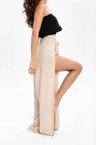 Husufi-Freeside Bej Yırtmaçlı Şalvar Pantolon-Pantolon-5-Milagron.com