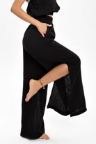 Husufi-Siyah Müslin Yırtmaçlı Pantolon-Pantolon-3-Milagron.com