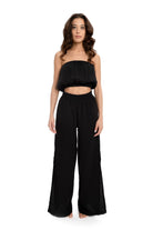 Husufi-Siyah Müslin Yırtmaçlı Pantolon-Pantolon-4-Milagron.com