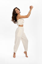 Husufi-V Cross Naturel Şalvar Pantolon-Pantolon-3-Milagron.com