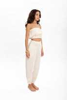 Husufi-V Cross Naturel Şalvar Pantolon-Pantolon-4-Milagron.com