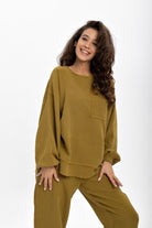 Husufi-Yeşil Bürümcüklü Sweatshirt-Sweatshirts & Hoodies-1-Milagron.com