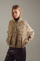 Beige-Mustard Floral Cotton-Modal Bomber