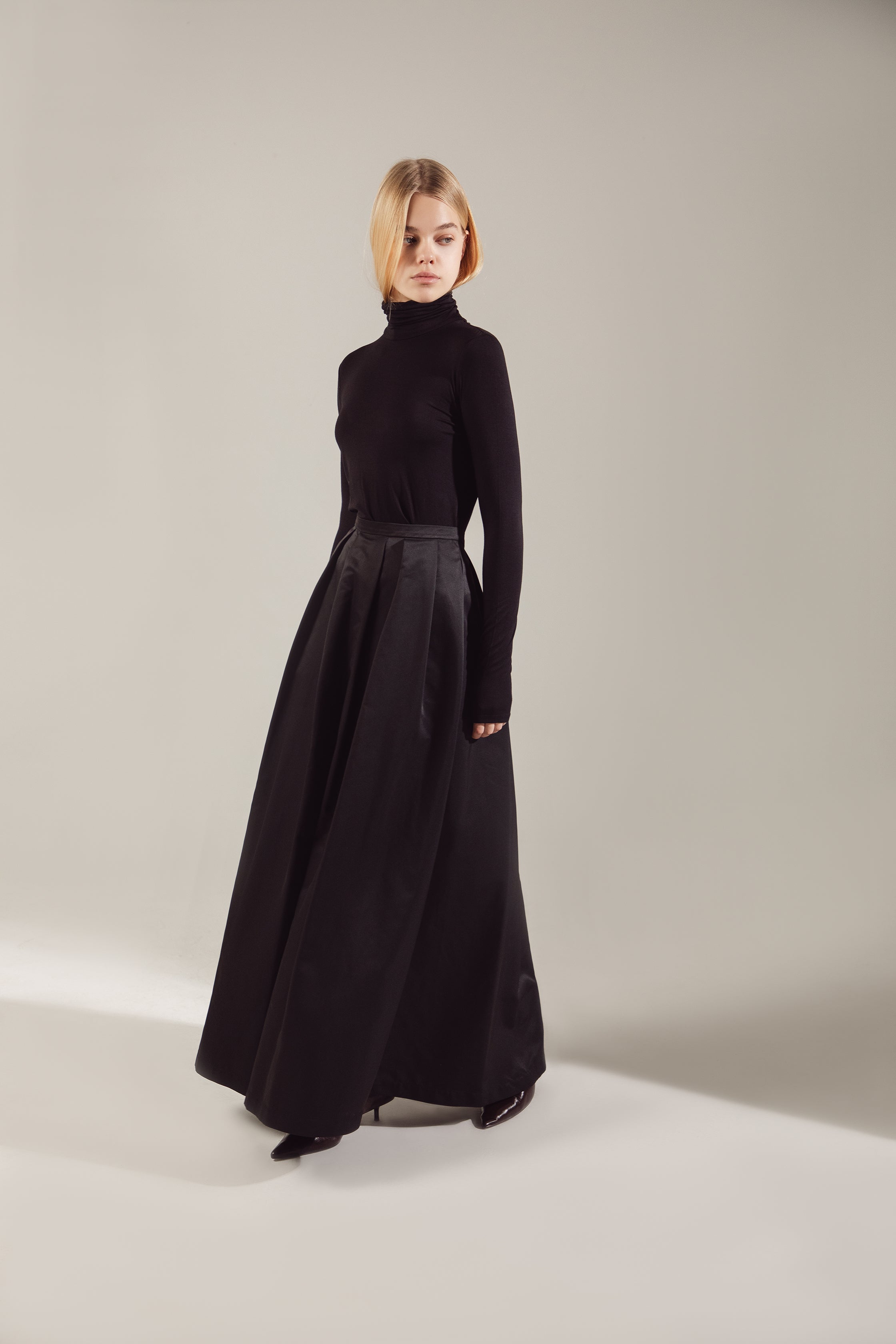 Black Shimmering Nylon-Viscose Maxi Skirt
