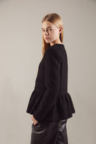 Black Tweed Balloon-Hem Jacket