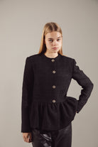 Black Tweed Balloon-Hem Jacket