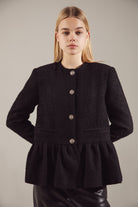 Black Tweed Balloon-Hem Jacket
