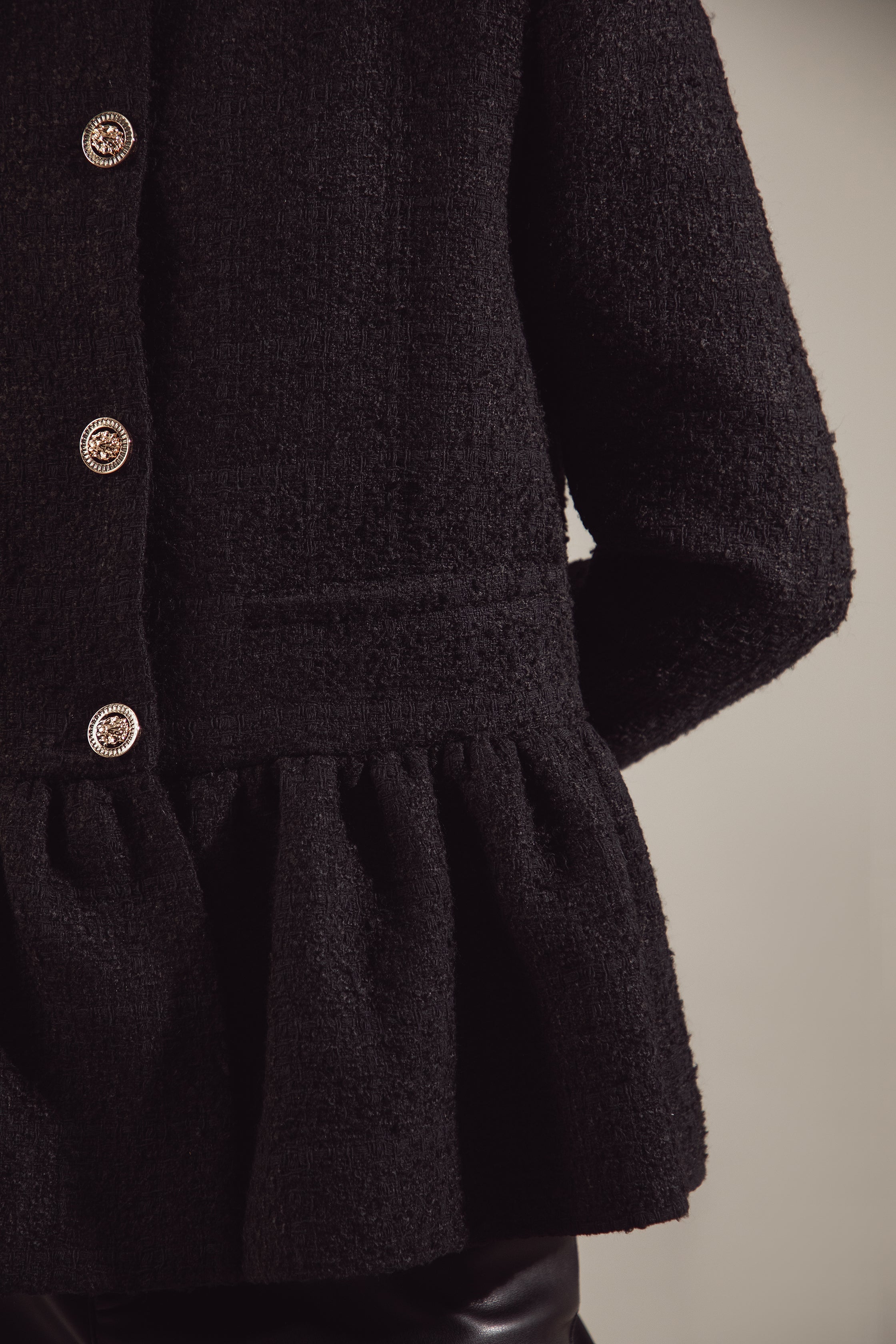 Black Tweed Balloon-Hem Jacket