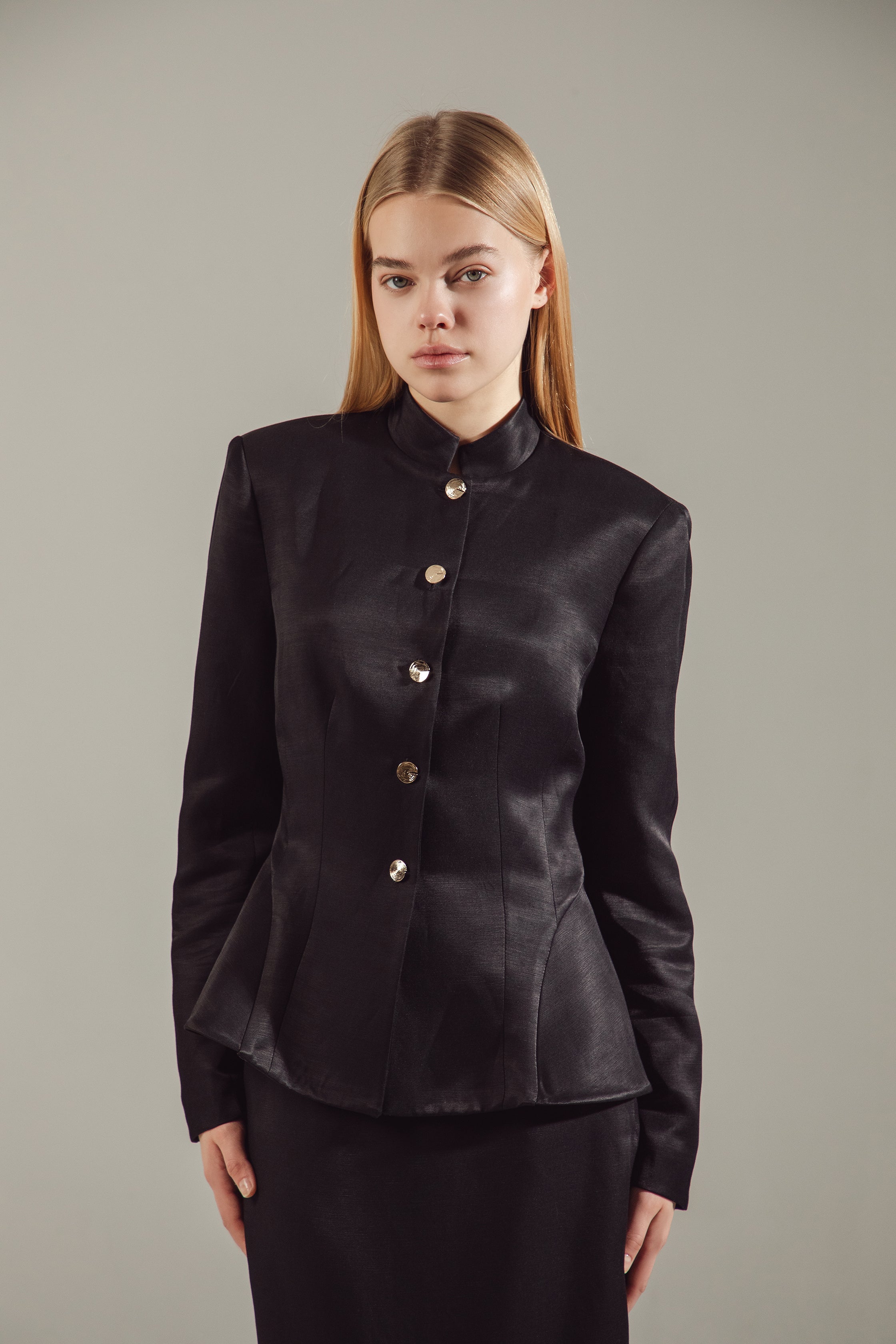 Deep Black Peplum Suit - Jacket & Skirt