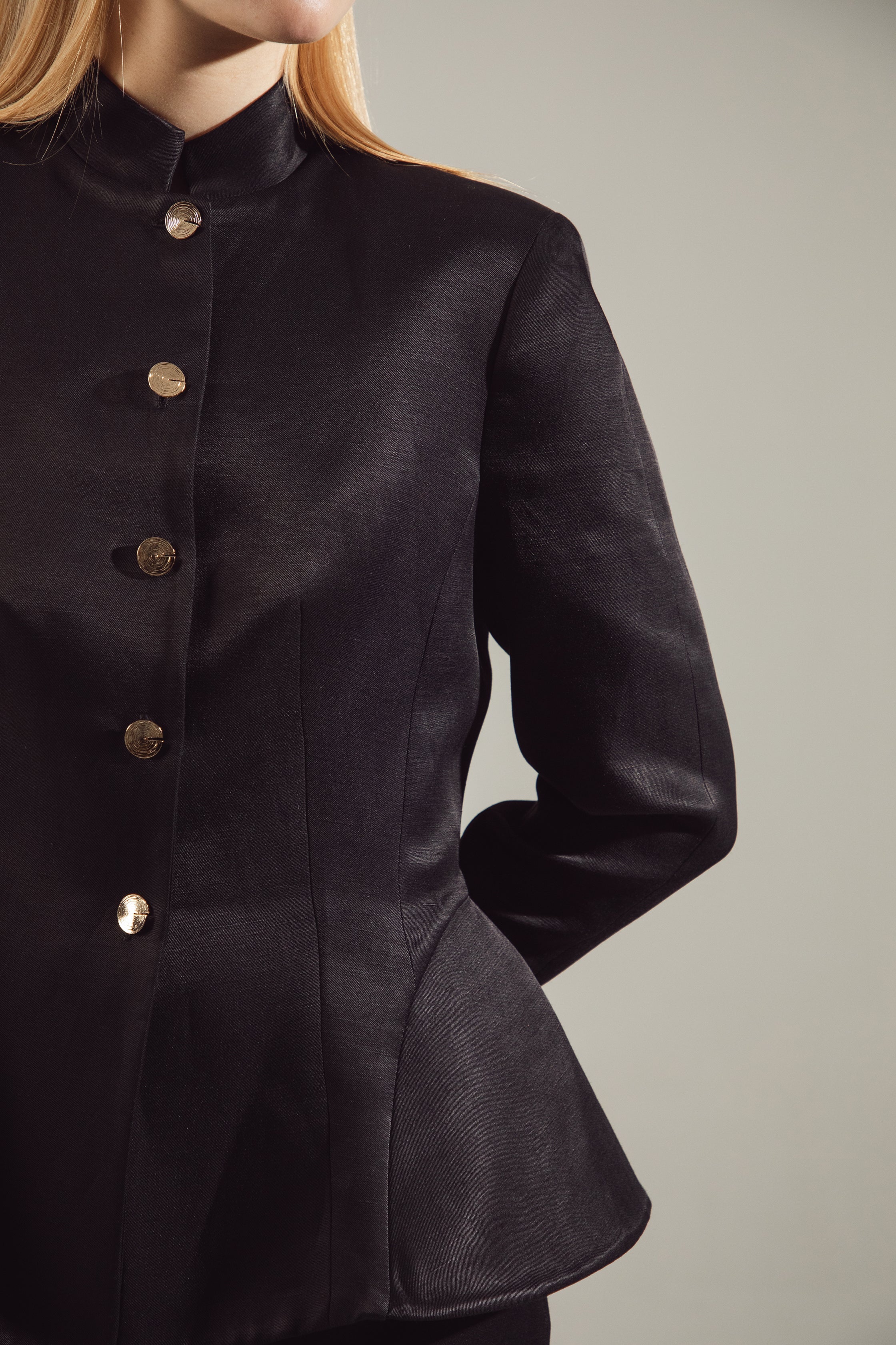 Deep Black Peplum Suit - Jacket & Skirt