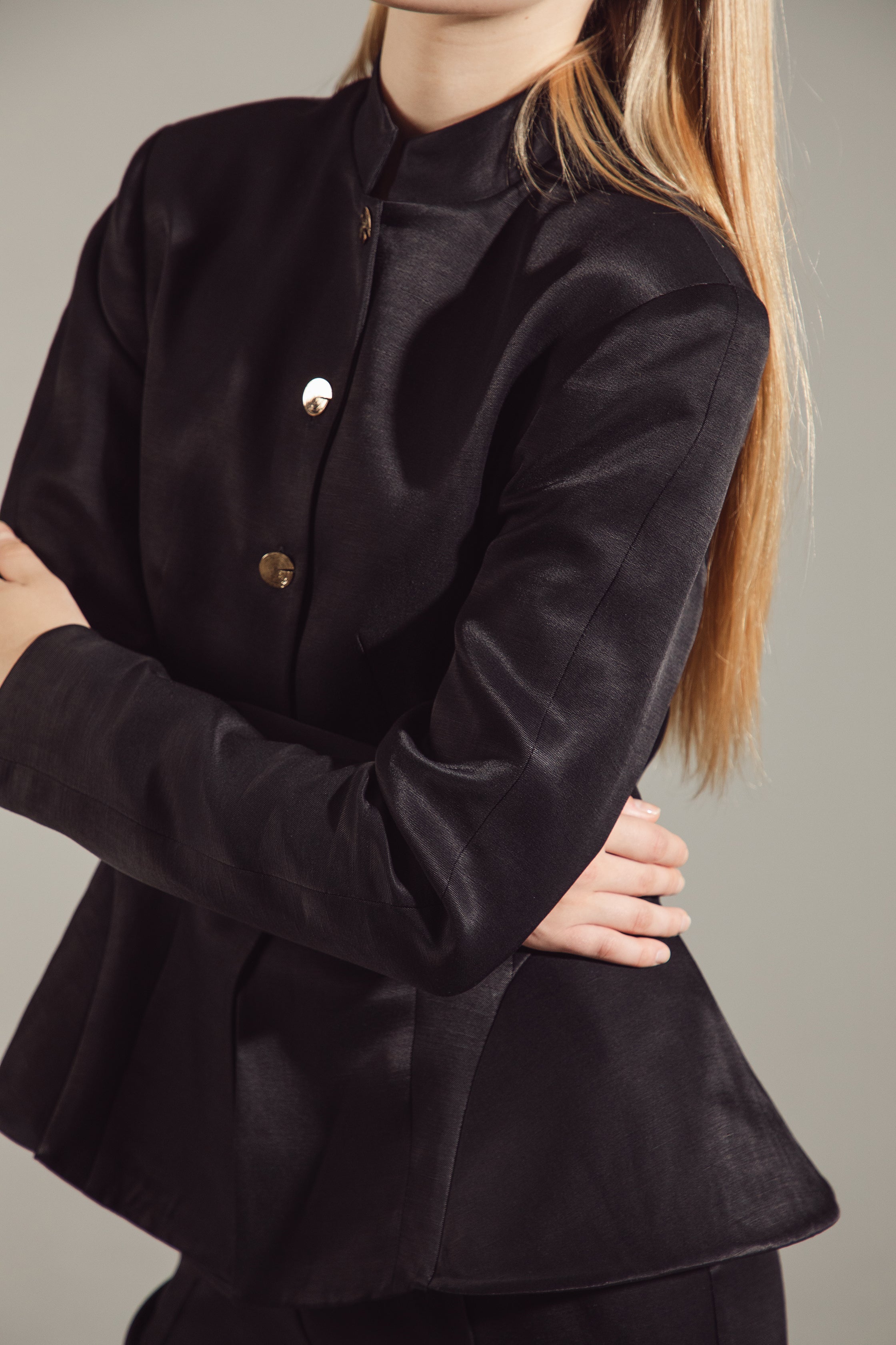 Deep Black Peplum Suit - Jacket & Skirt