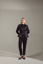Deep Black Peplum Suit - Jacket & Trousers