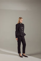Deep Black Peplum Suit - Jacket & Trousers