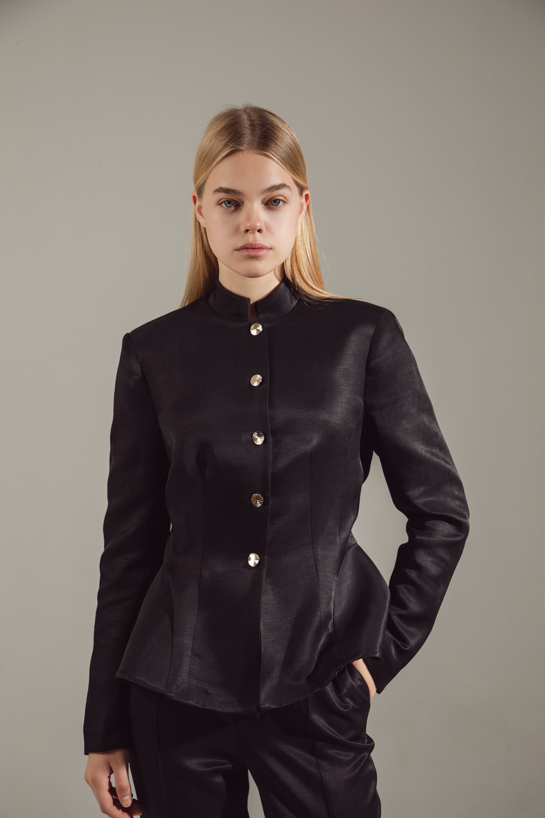 Deep Black Peplum Suit - Jacket & Trousers