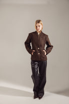 Deep Chocolate Striped Cropped Jacket-Coat