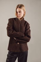 Deep Chocolate Striped Cropped Jacket-Coat