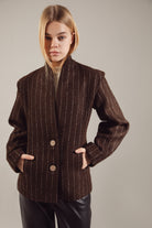 Deep Chocolate Striped Cropped Jacket-Coat