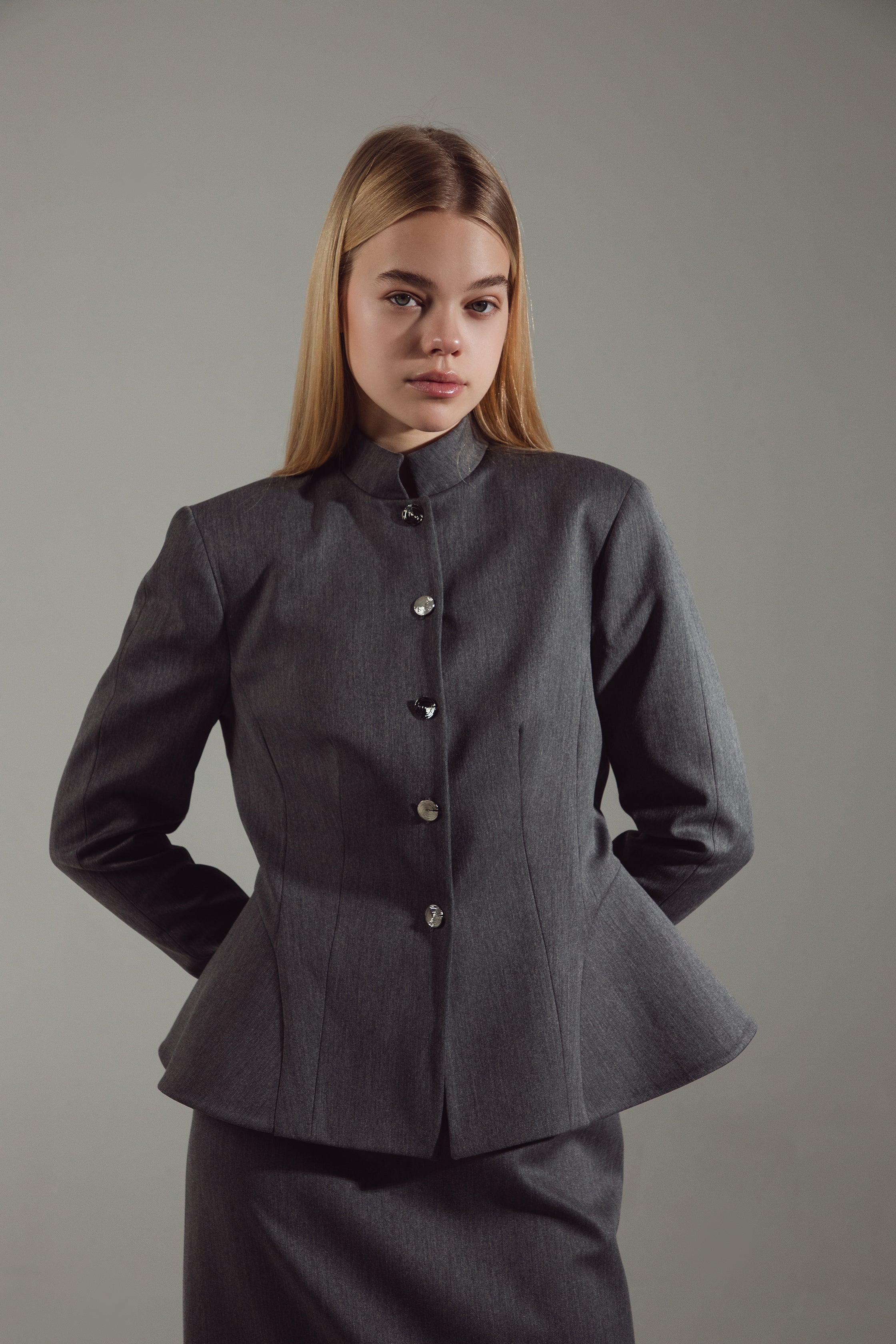 Deep Gray Peplum Suit - Jacket & Skirt