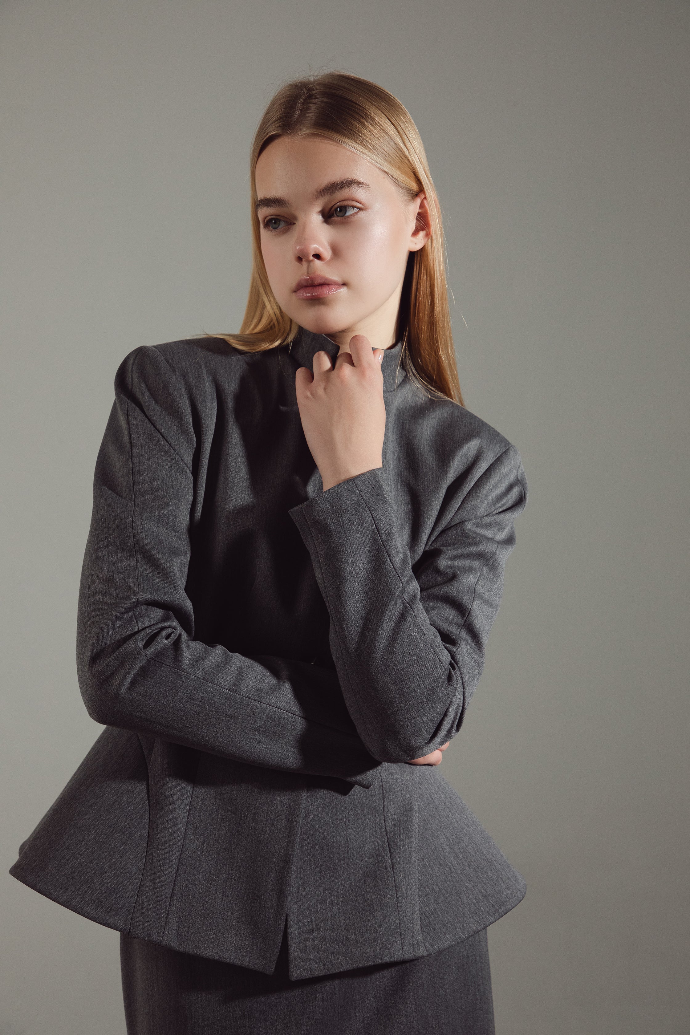 Deep Gray Peplum Suit - Jacket & Skirt
