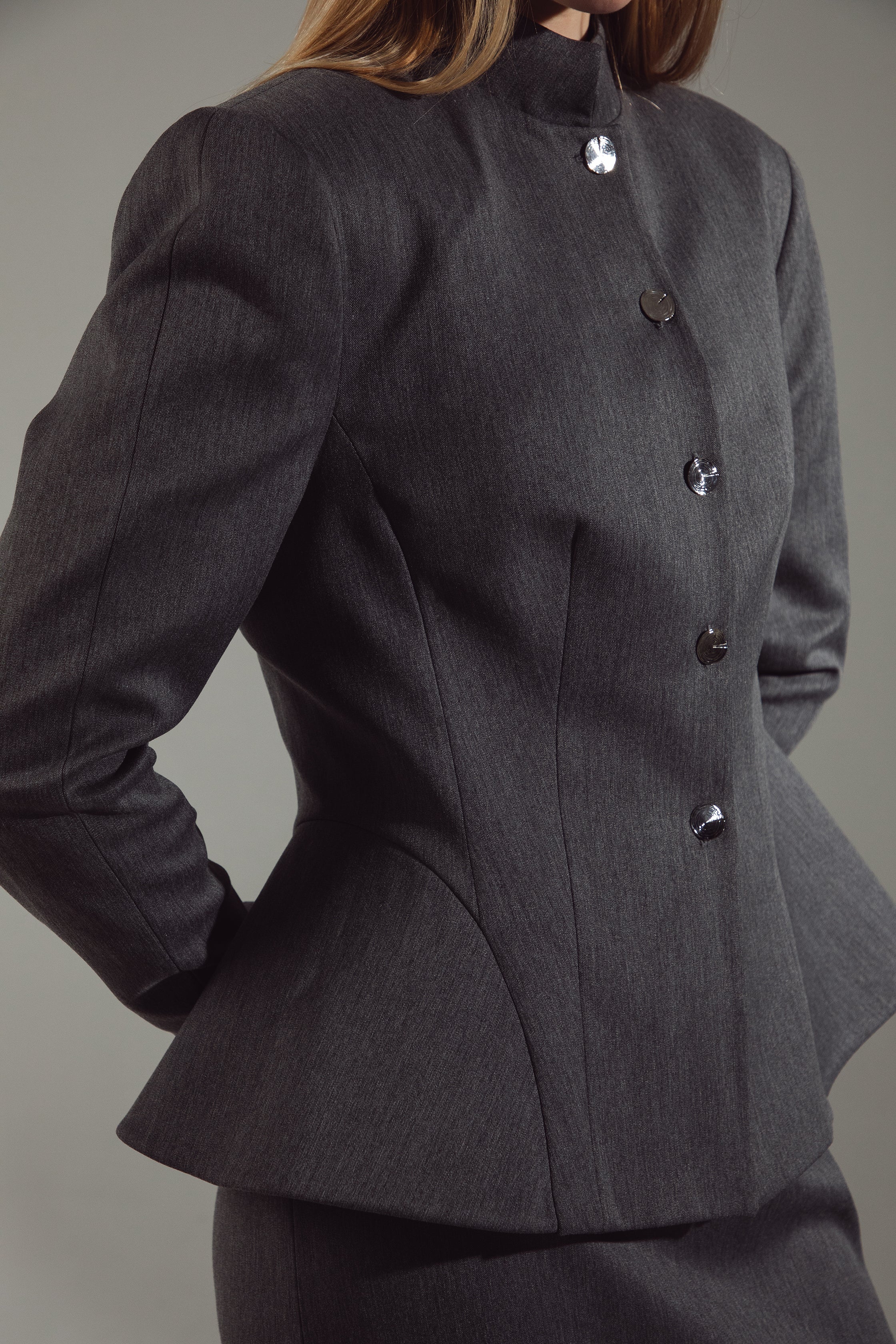 Deep Gray Peplum Suit - Jacket & Skirt