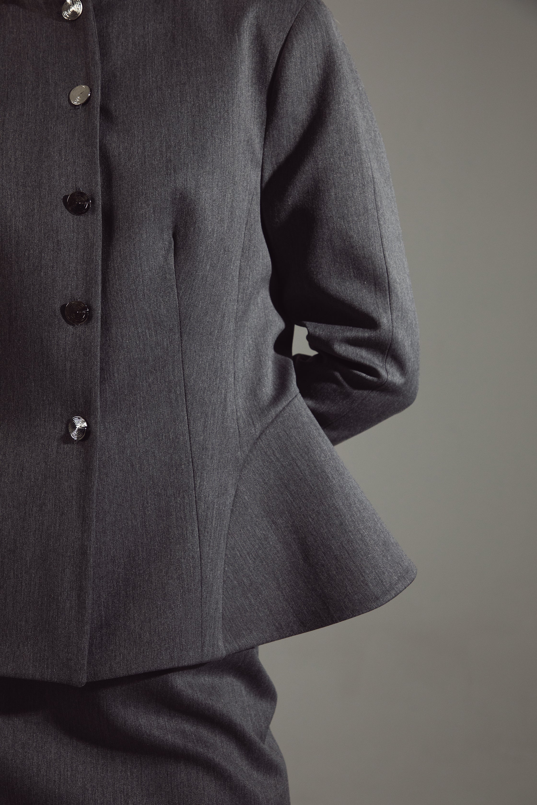Deep Gray Peplum Suit - Jacket & Skirt