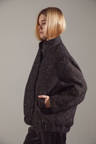 Deep Gray Sequin-Embellished Oversize Bomber