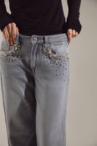 Swarovski-Embroidered Soft Stretch Oversize Jeans