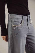 Swarovski-Embroidered Soft Stretch Oversize Jeans
